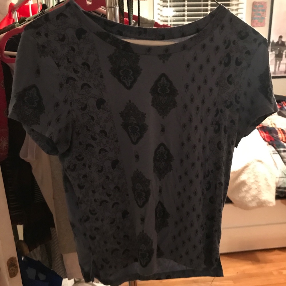 blue patterned top